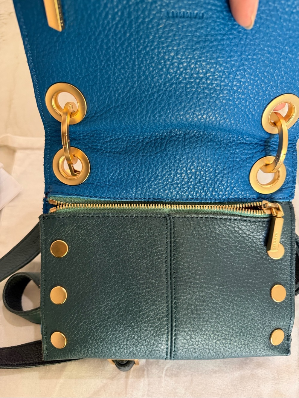 Hammitt Montana Small Toluca Blue Leather Crossbody Bag brushed Gold hardware - Picture 6 of 10